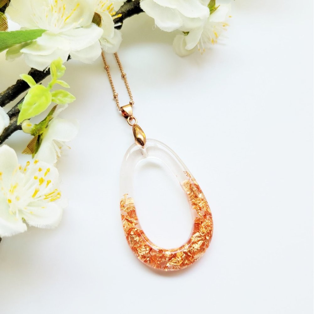 Crinkled Copper Pendant Necklace Handmade Open Oval Pendant Necklace